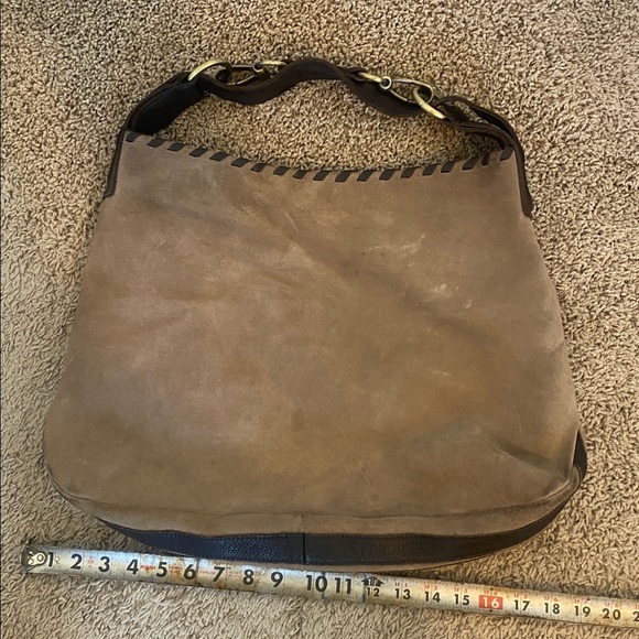 Carla Mancini taupe suede leather trim oversized shoulder bag - Picture 7 of 8